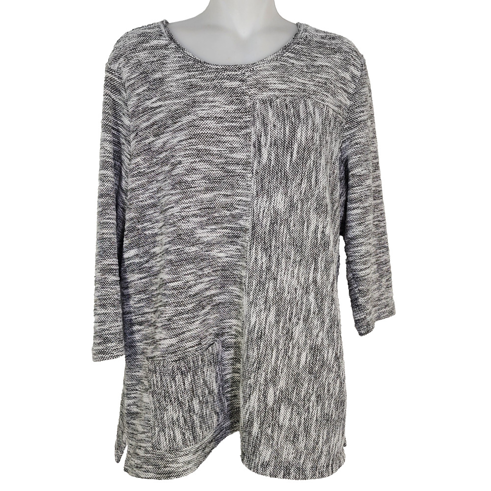Chico's Weekends Tunic Top Sz 2 Large 3/4 Sleeve Pullover Pocket Knit Sweater